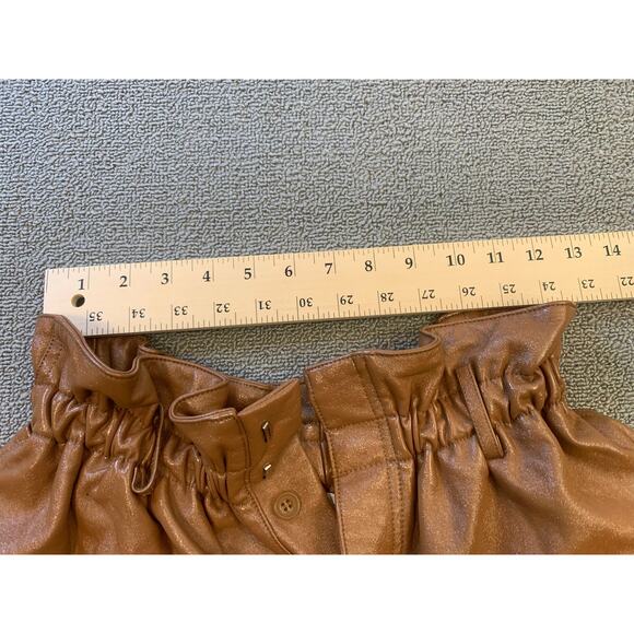 Ronny Kobo Women Large Brown Faux Leather Paperbag Shorts - Picture 6 of 13